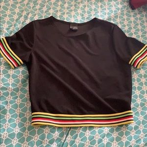Black shirt with stripped colorful lines